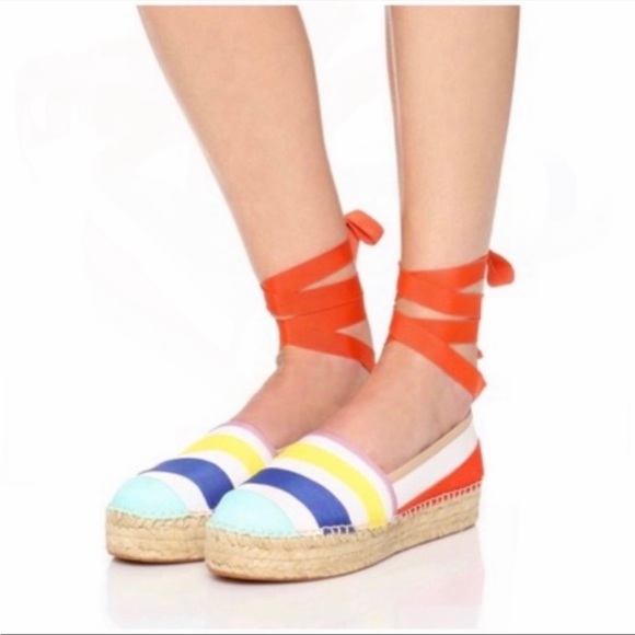 kate spade Shoes - Kate Spade Leena White Napa Mint Blue Yellow Pink Grosgrain Espadrilles Size 10